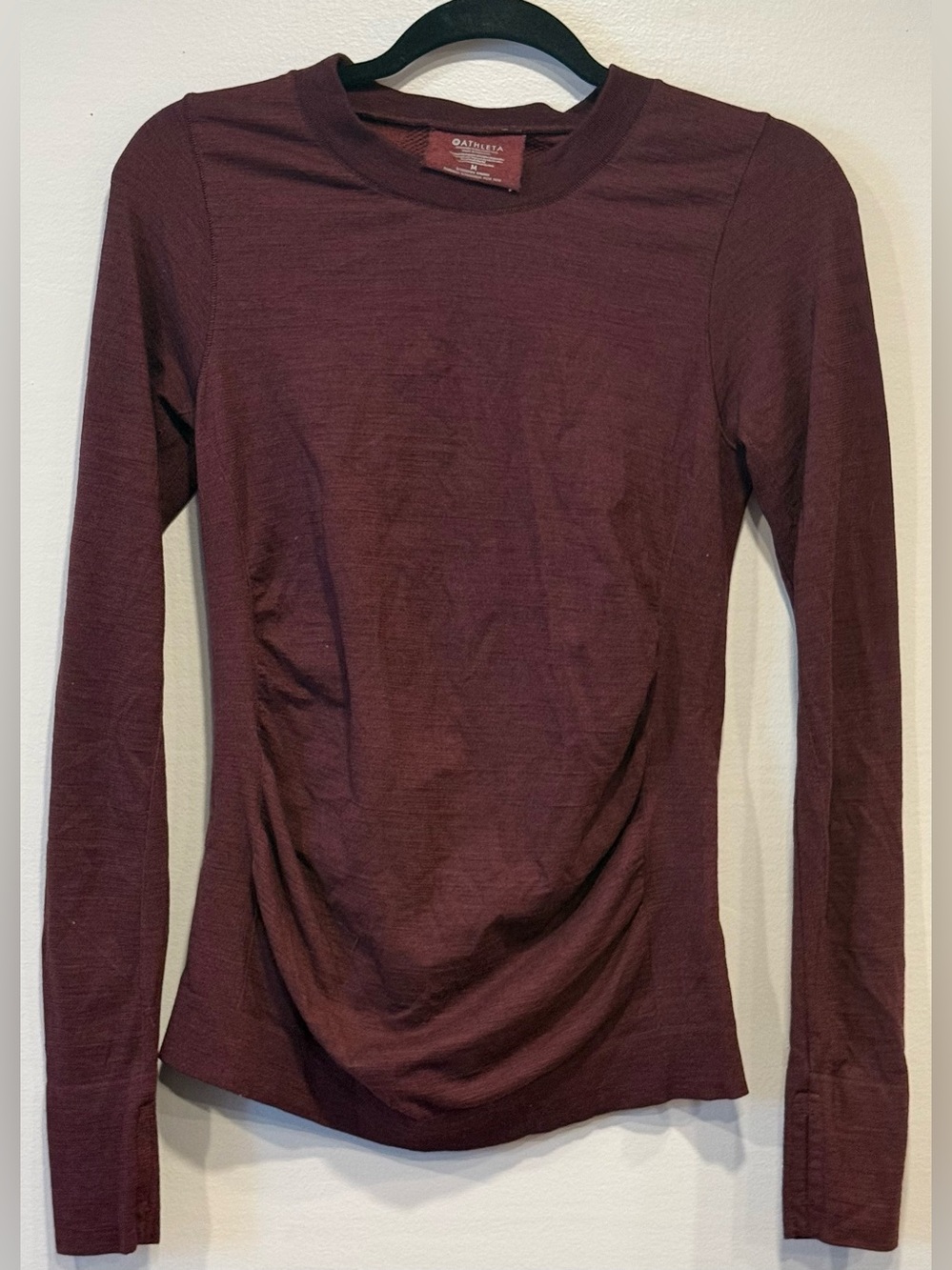 Athleta Plum Burgundy Cinched Ruched Long Sleeve Shirt Women's Medium